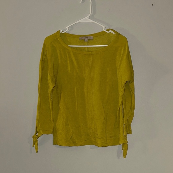 LOFT Tops - LOFT Yellow 3/4 Sleeve Relaxed Blouse with Tie Front